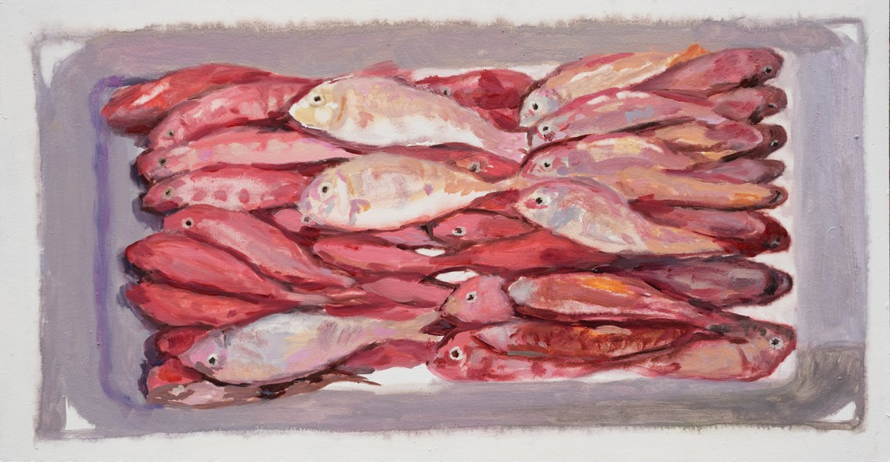 Caisse à poisson 4 (Billingsgate, Londres), 2016 (huile sur carton) - Trevor Burgess