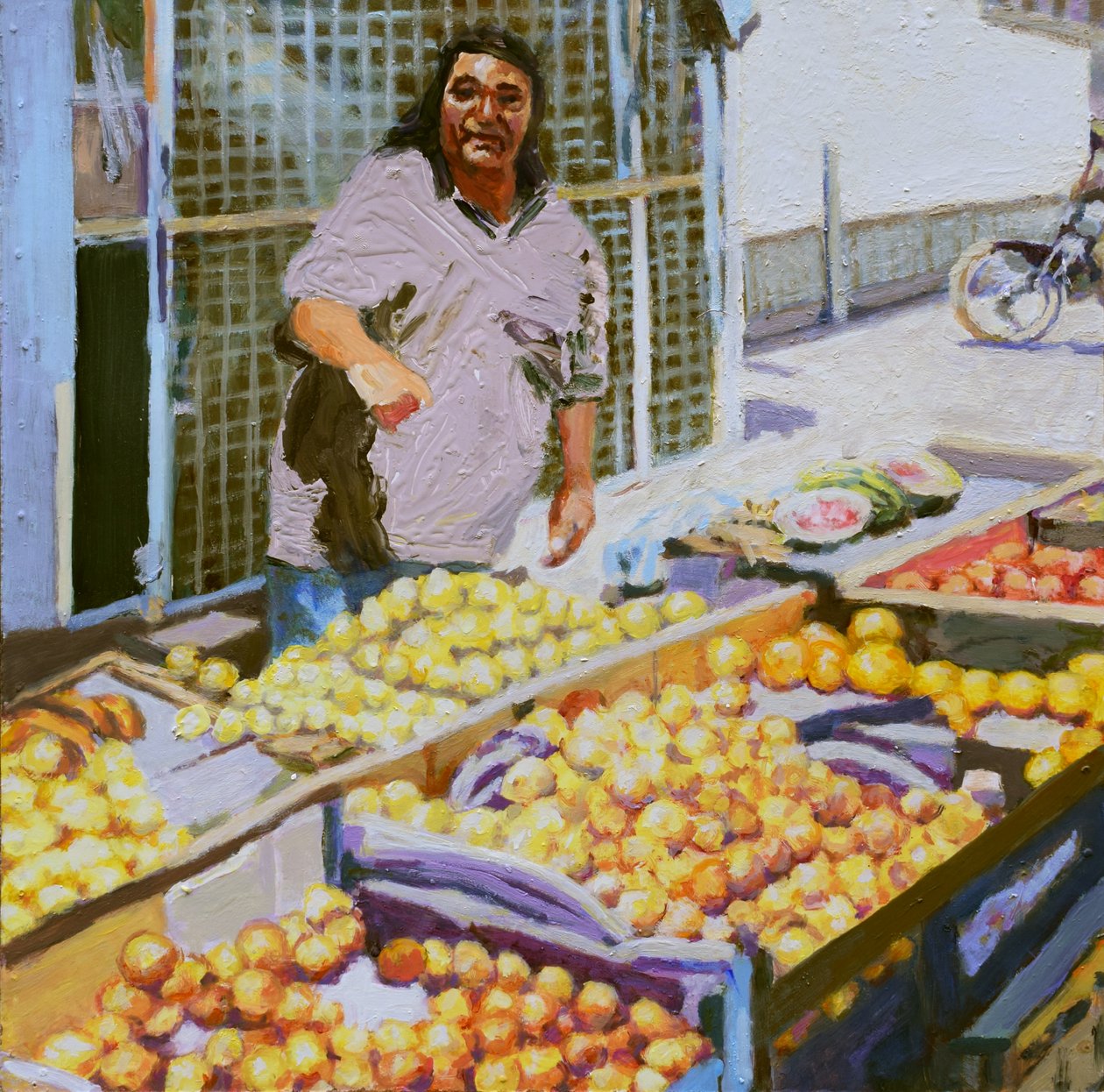 Vendeuse de fruits (San Juan, Argentine), 2016 (huile sur carton) - Trevor Burgess
