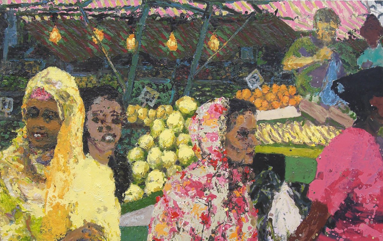 Marché de Ridley Road (Londres), 2002 (huile sur toile) - Trevor Burgess