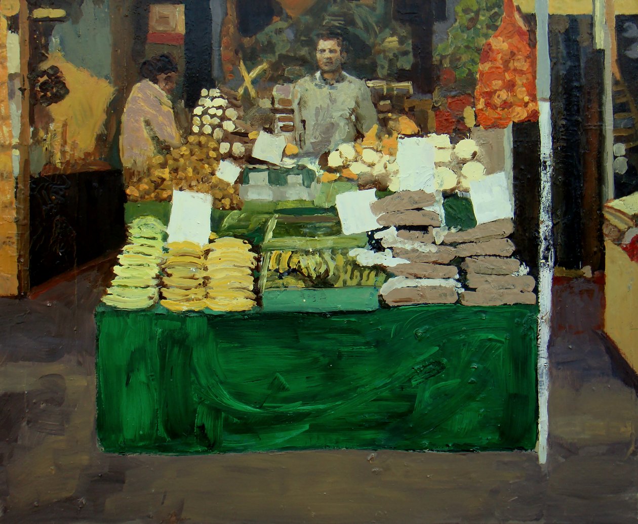Étalage de légumes (Deptford, Londres), 2009 (huile sur carton) - Trevor Burgess