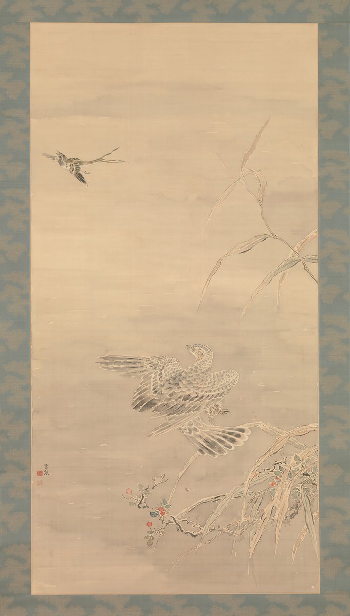 Faucon Saisissant un Petit Oiseau, XIXe siècle - Tsubaki Chinzan