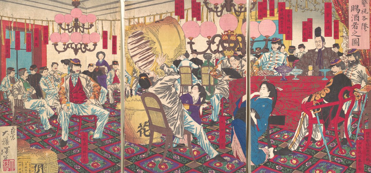 Fête du surintendant de police : un cadeau de nourriture et de boisson, septembre 1877 - Tsukioka Yoshitoshi
