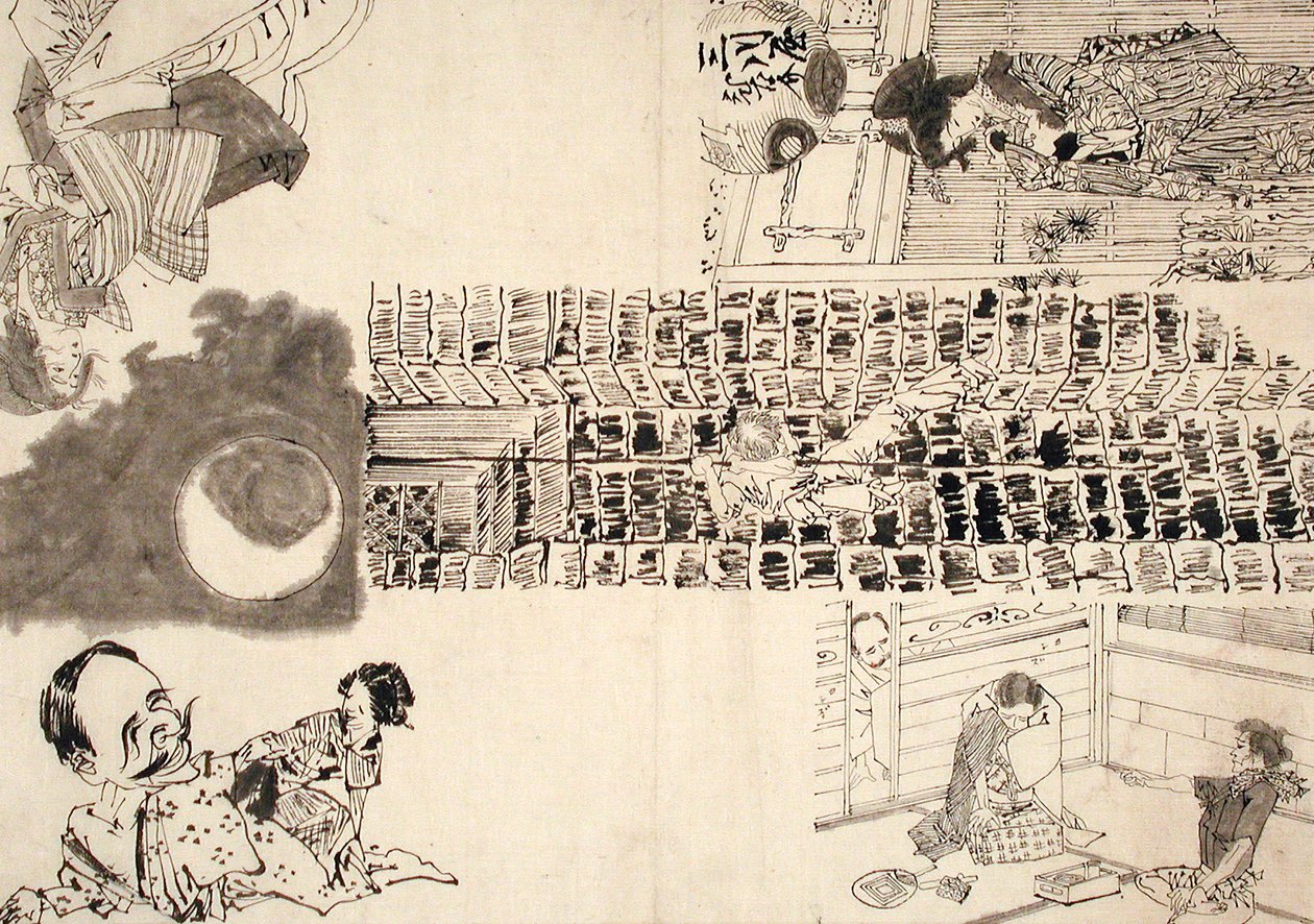 Dessin préparatoire pour des illustrations de mélodrames et de parodies - Tsukioka Yoshitoshi