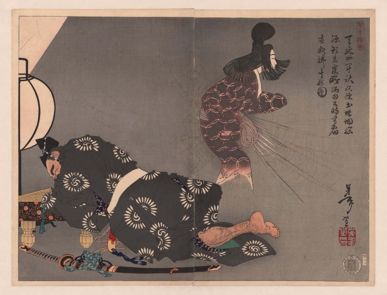 Sakata Kintoki et Tsuchigumo - Tsukioka Yoshitoshi