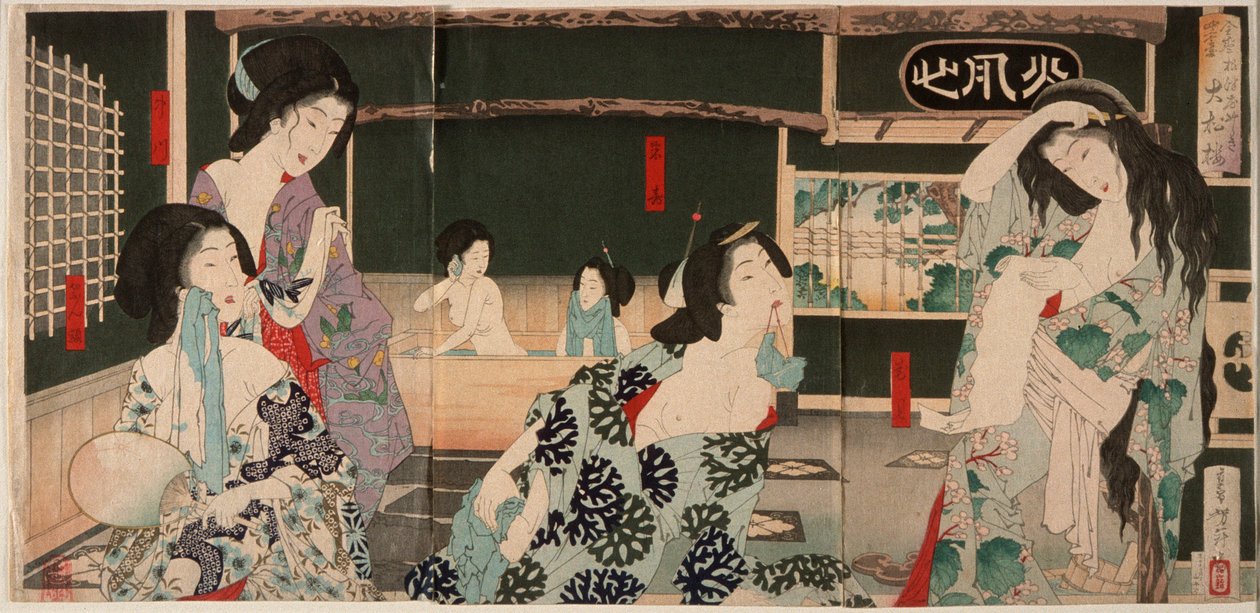 Été : femmes se baignant au Daishōrō - Tsukioka Yoshitoshi