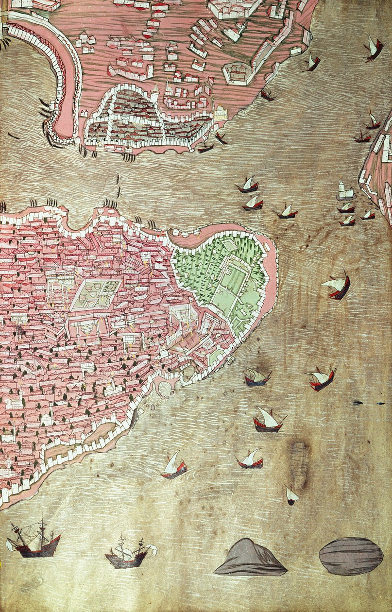 Vue du palais de Topkapi et du détroit du Bosphore, Istanbul, du Hunername par Lokman, 1558 - Turkish School