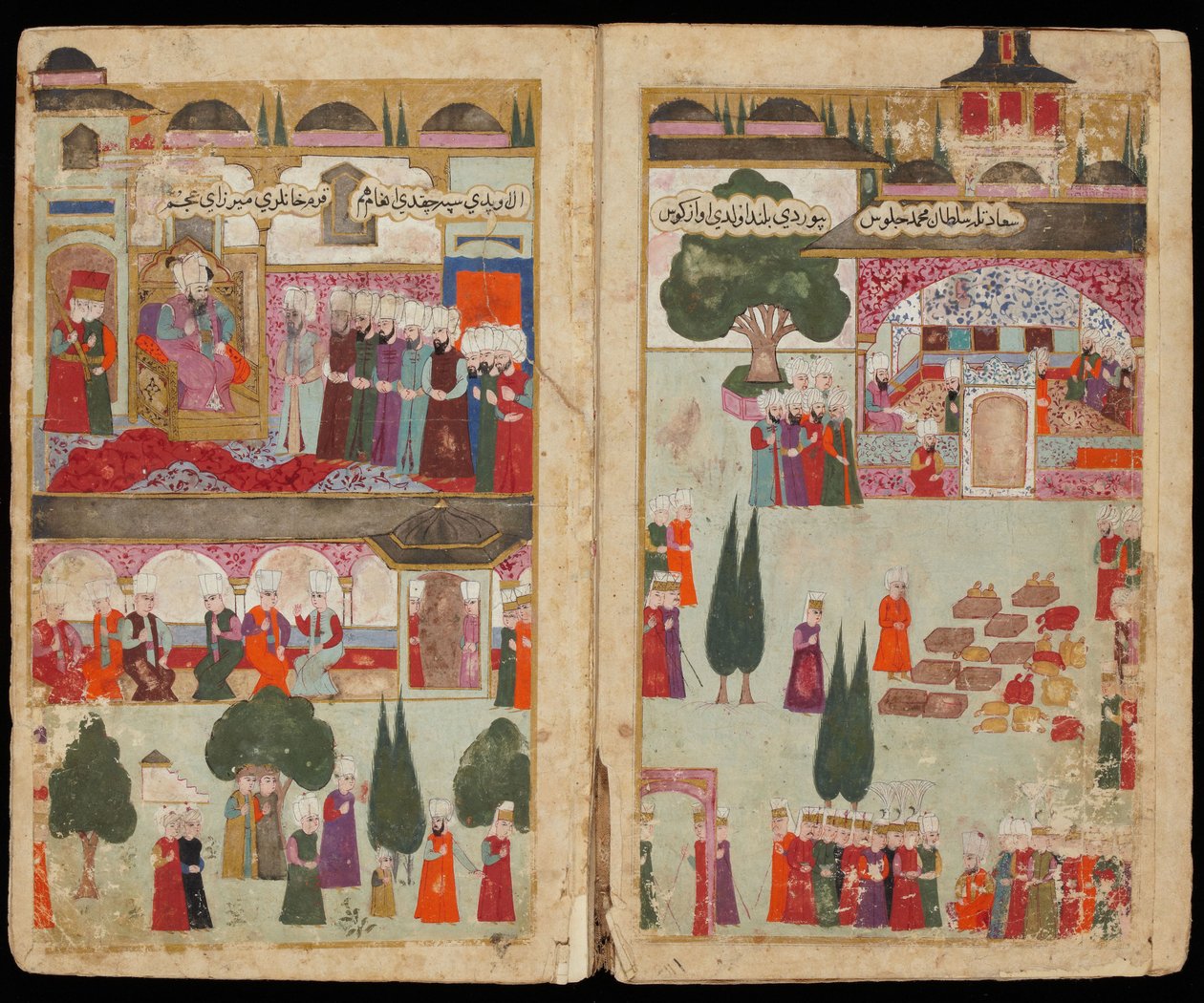Le couronnement du sultan ottoman Mehmet III (1566-1603) au palais Topkapi, en 1595 - Turkish School