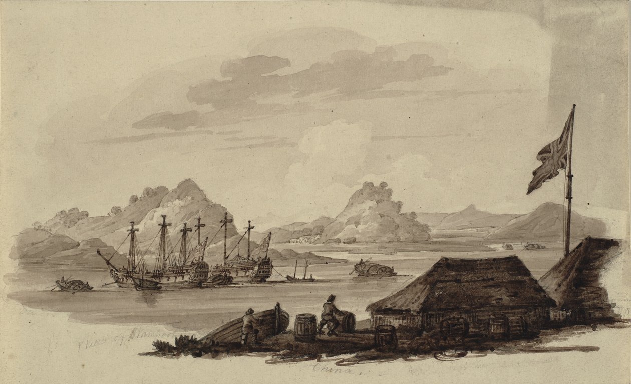 Canonnières britanniques et bateaux œufs Tanka à Whampoa, Canton, un mouillage en eau profonde sur la côte chinoise - Ubekendt