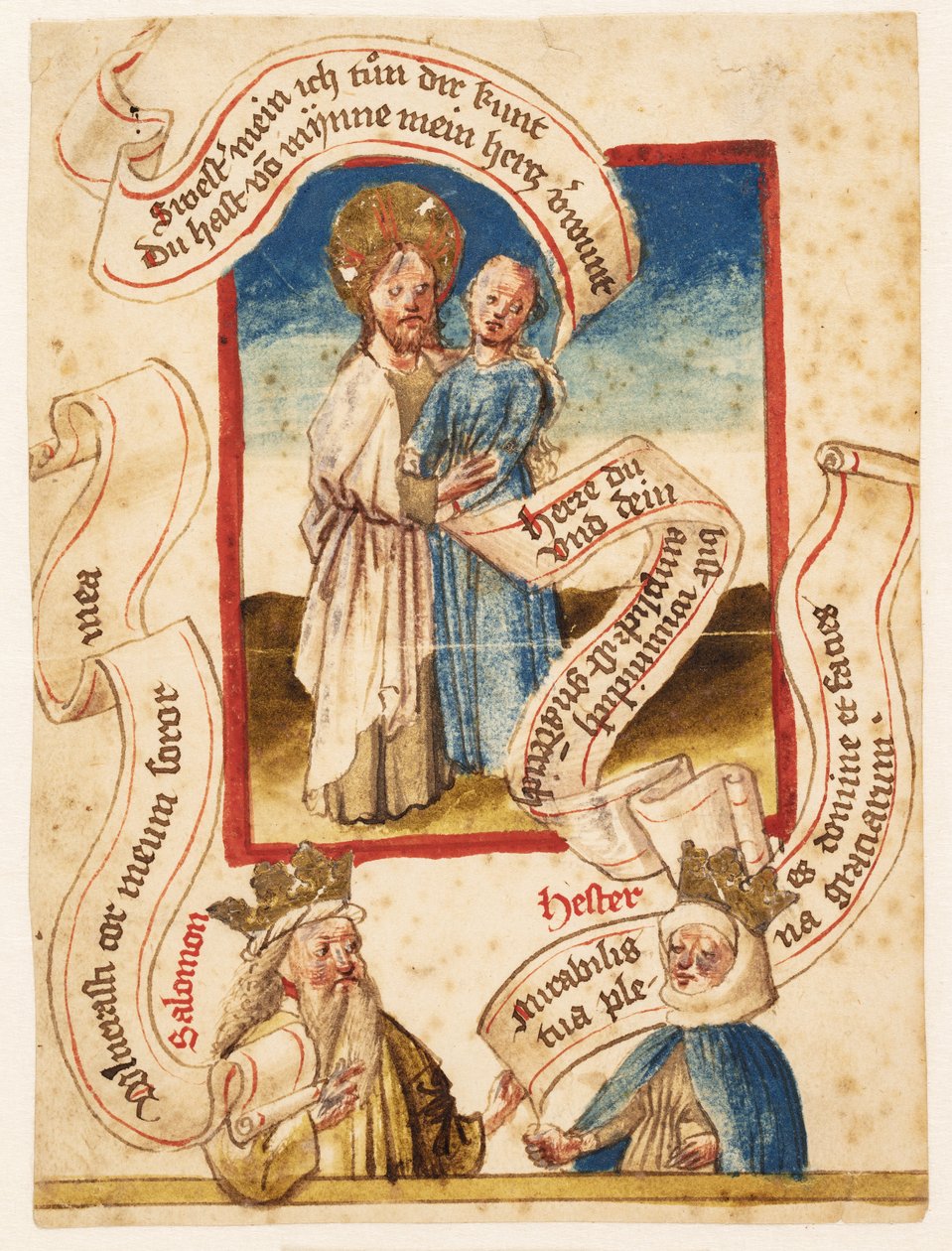 Christ embrassant une femme (personnifiant les croyants?) En bas "Salomon" et "Hester" - Ubekendt