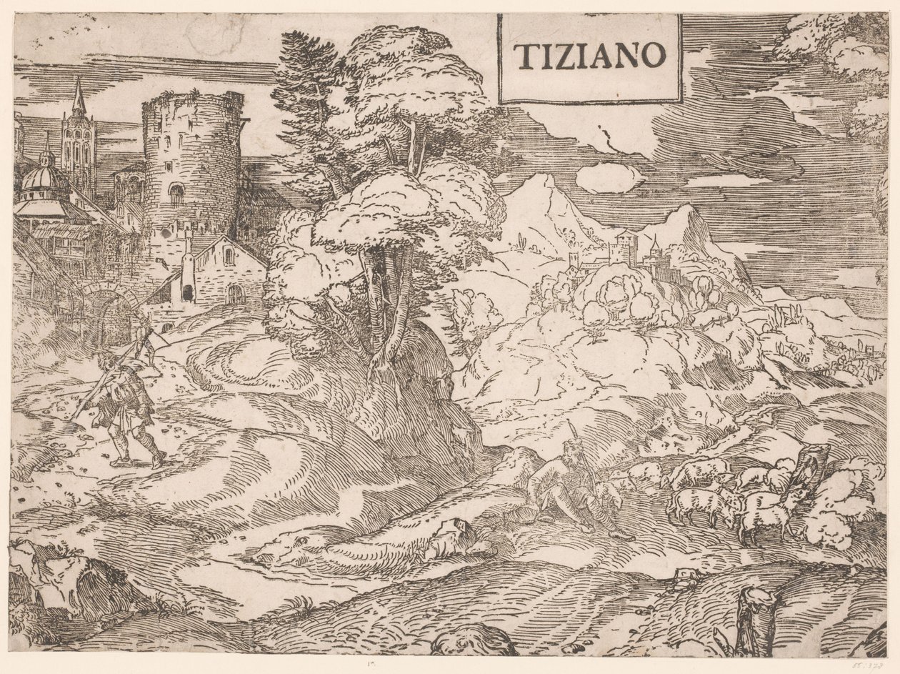 Paysage avec un berger - Ugo da Carpi