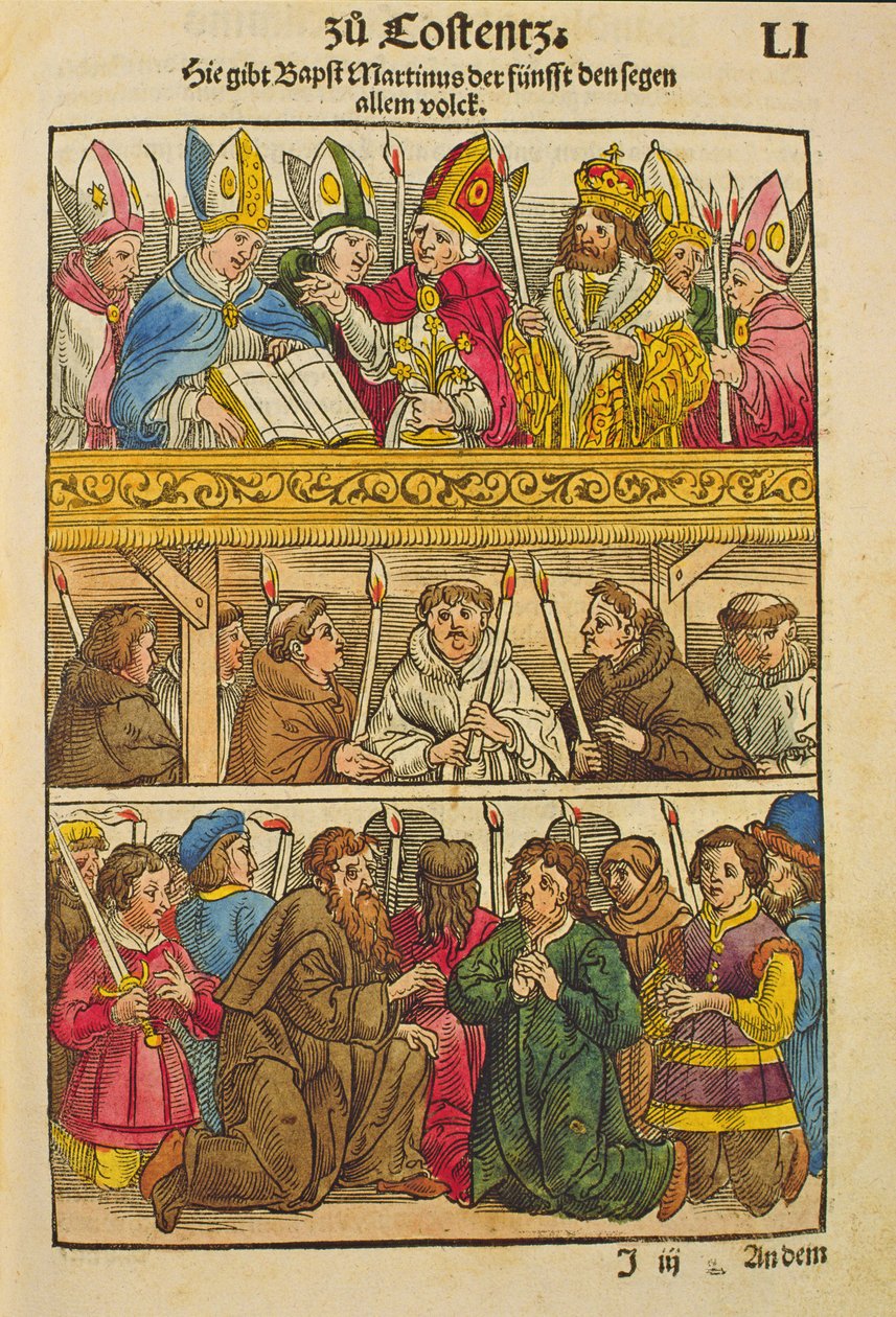 Martin V est élu pape et bénit le peuple au Concile de Constance, 1417, de 