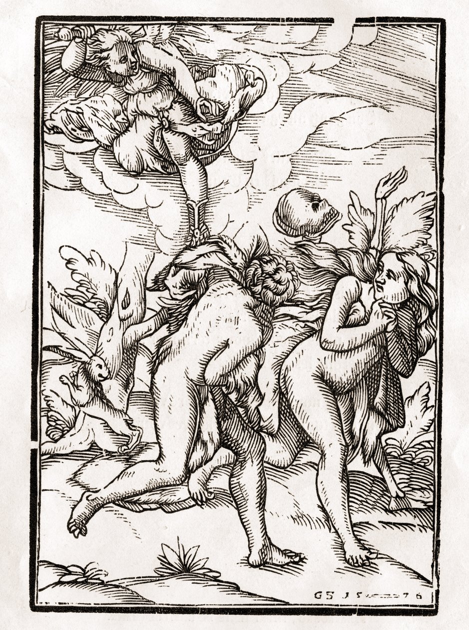 La mort vient pour Adam et Ève, gravé par Georg Scharffenberg, de 