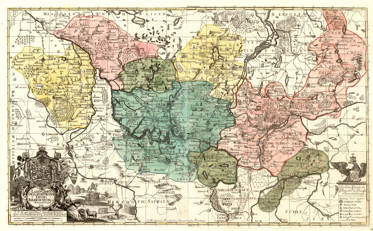 Carte du Churfürstenthum de Brandebourg avec privilège royal prussien - Unbekannt Unbekannt