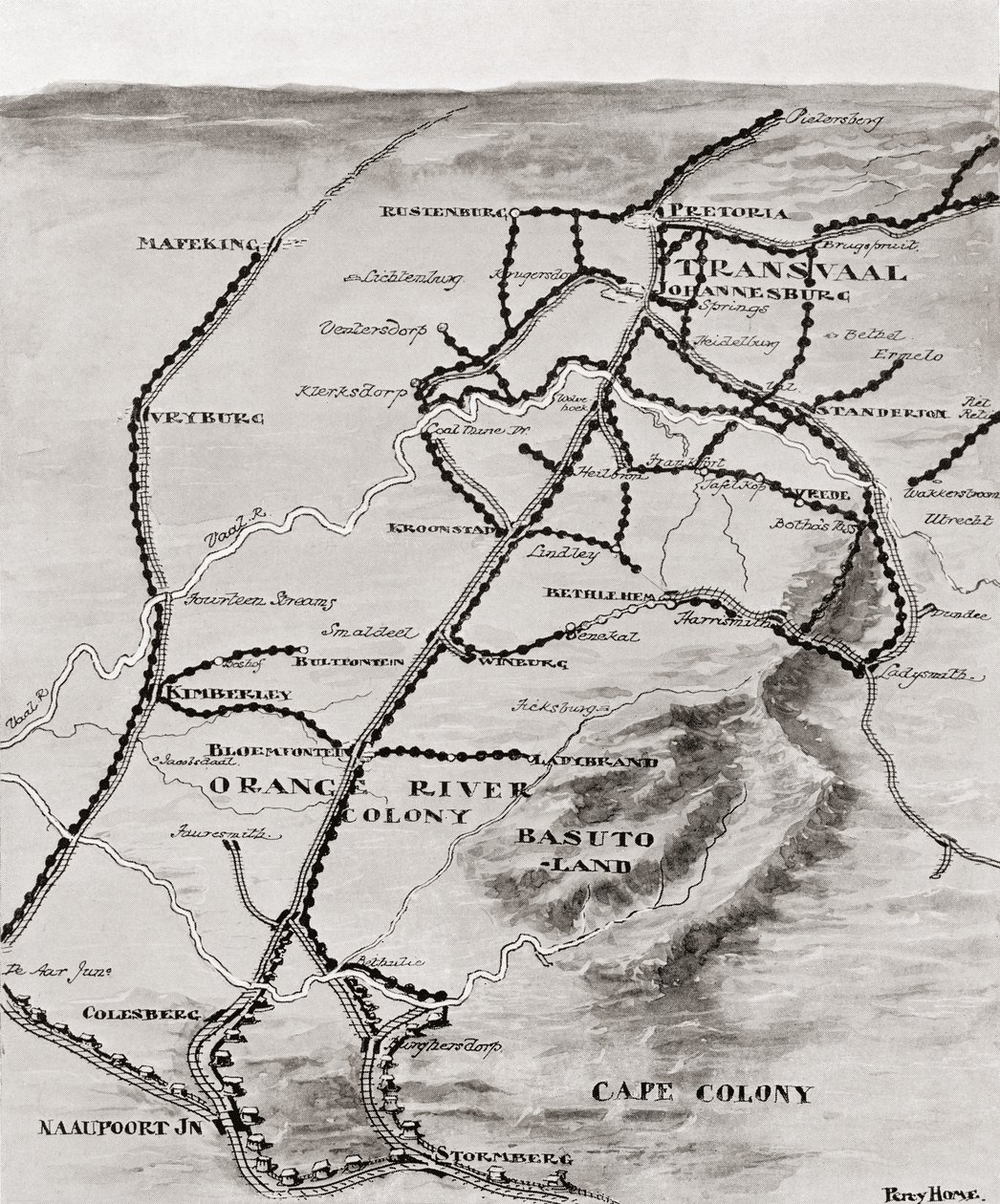 Carte du système de blockhaus de Lord Kitchener en Afrique du Sud, 1916 - Unbekannt Unbekannt