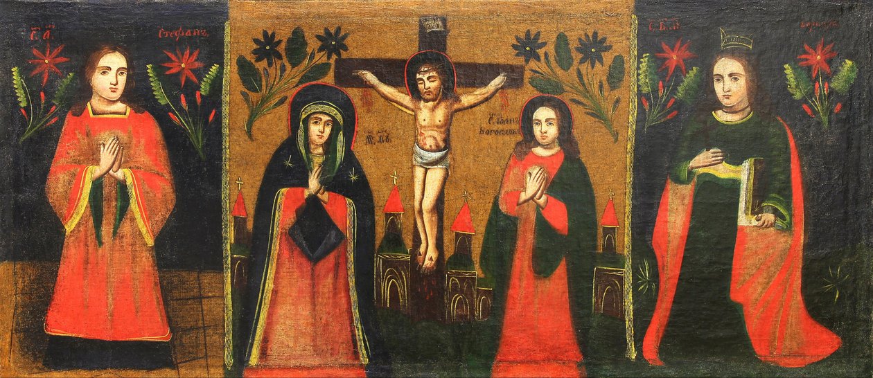 Peintre inconnu - Saint Étienne ; Crucifix avec la Vierge debout et Jean le Divin ; Sainte Varvara - Unbekannt Unbekannt