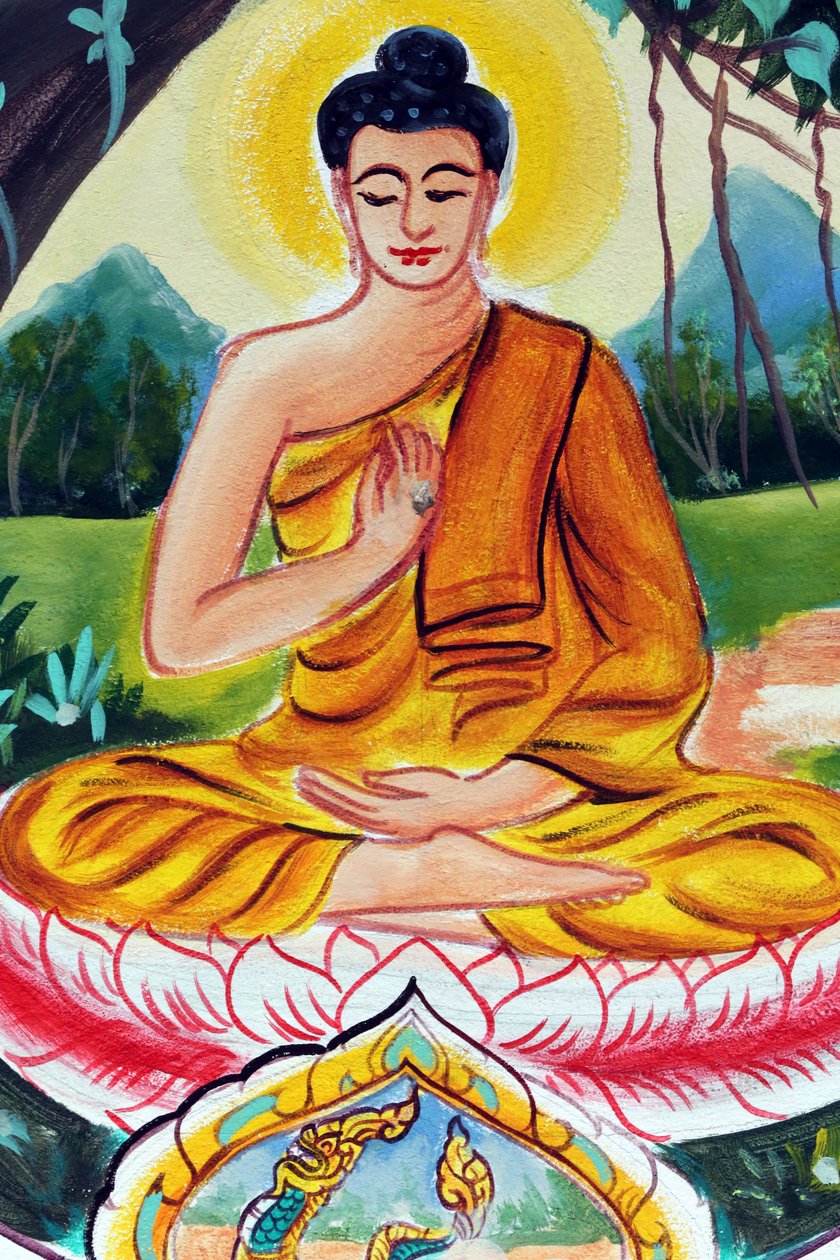 20151029, Vientiane, Laos : Temple bouddhiste Wat Inpeng. Peinture représentant l