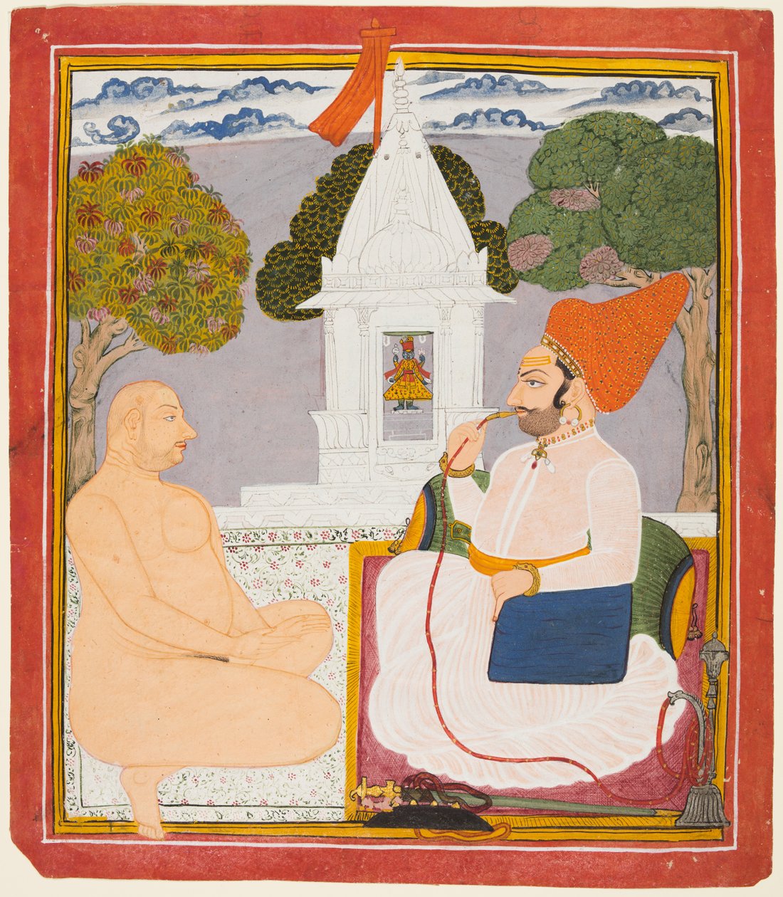Un noble Rathor visitant un saint homme Digambara à un sanctuaire de Vishnu, probablement Baba Atmaram, vers 1760 - Unbekannt