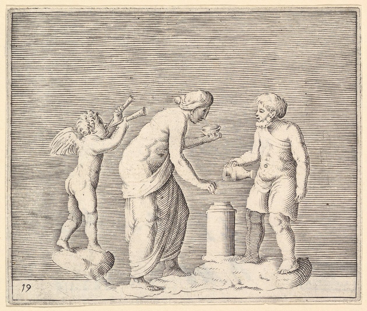 Une femme et un homme sacrifiant en présence de Cupidon, publié vers 1599-1622 - Unbekannt