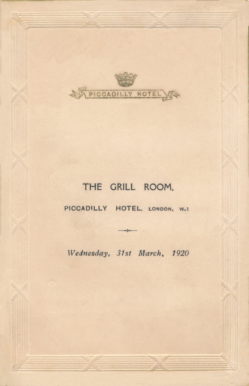 Menu pour The Grill Room de l