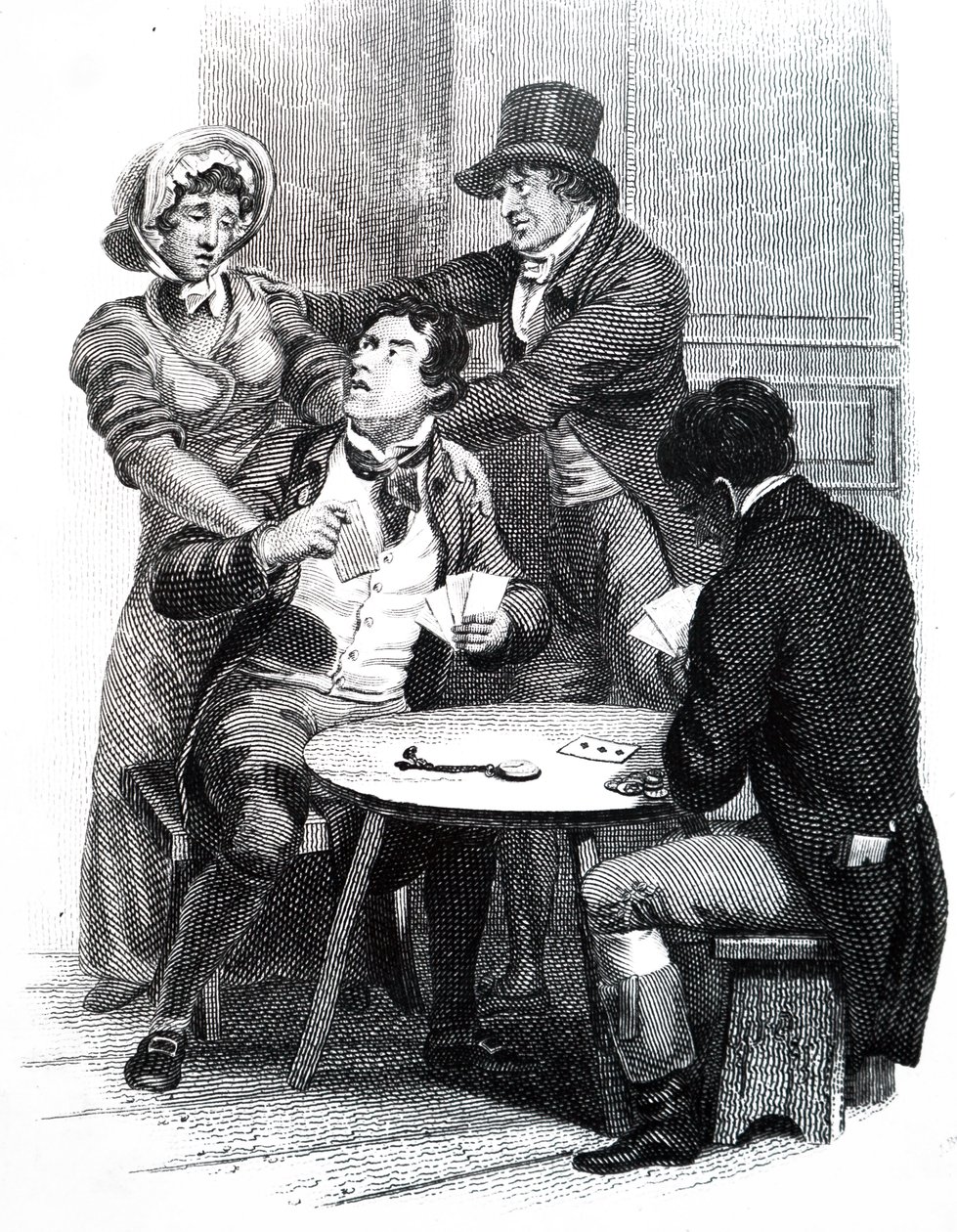 Une femme essayant de retirer son mari de la table de jeu - Unbekannt