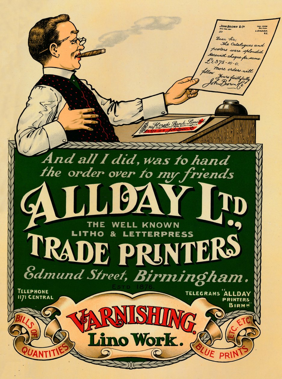 Publicité pour Allday Ltd., Trade Printers, 1910 - Unbekannt