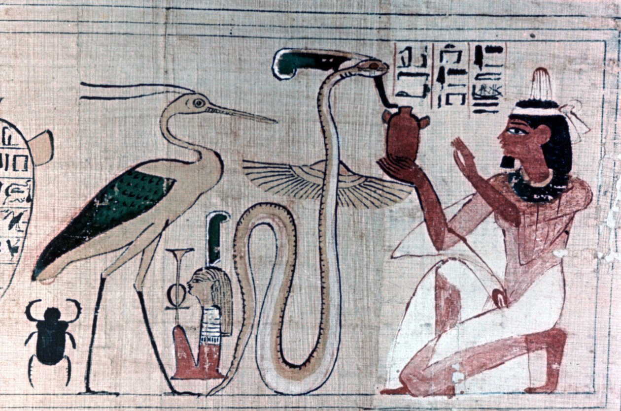 Papyrus égyptien ancien de la mort agenouillé devant un serpent - Unbekannt