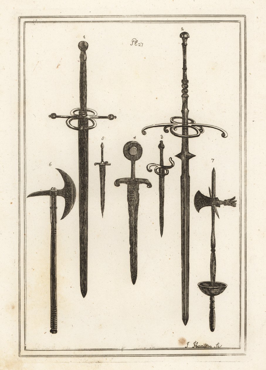 Ancienne épée à deux mains 1,2, dague 3, épée et dague des chevaliers de St - Unbekannt