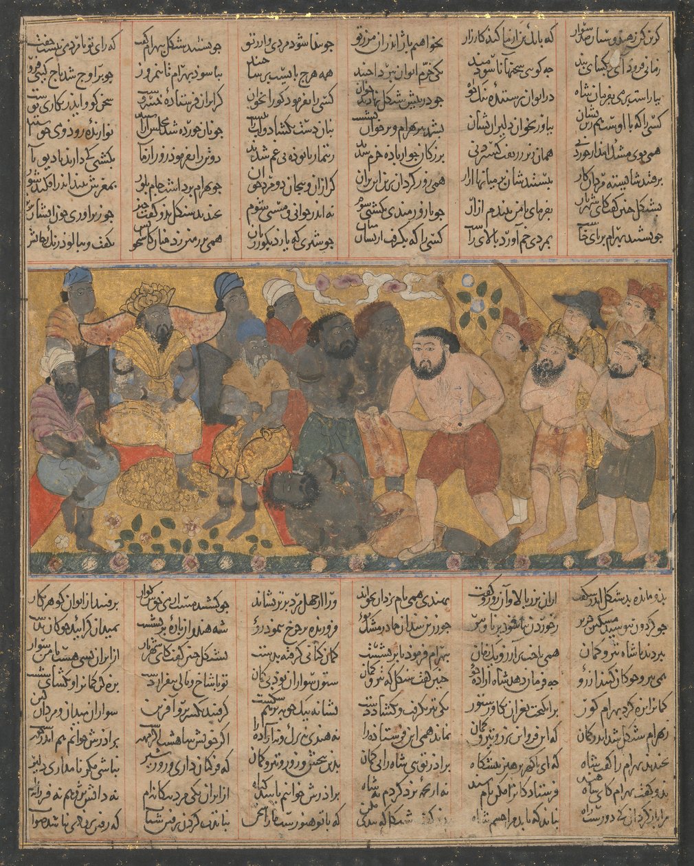 Bahram Gur démontrant sa prouesse en lutte à la cour de Shangul, vers 1300-1330 - Unbekannt