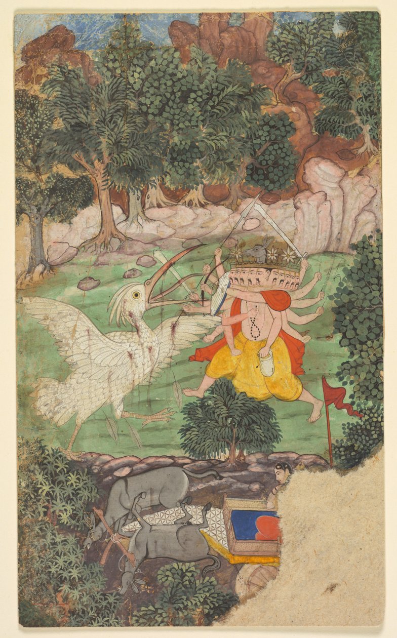 Bataille de Ravana et Jatayu, du chapitre 49 du livre Aranya-kanda de la Forêt, vers... - Unbekannt