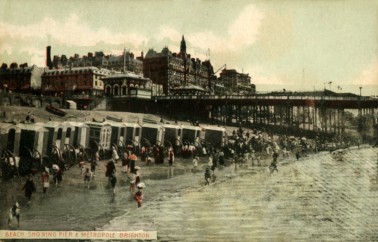 Plage montrant la jetée et le Métropole, Brighton, fin 19e-début 20e siècle - Unbekannt