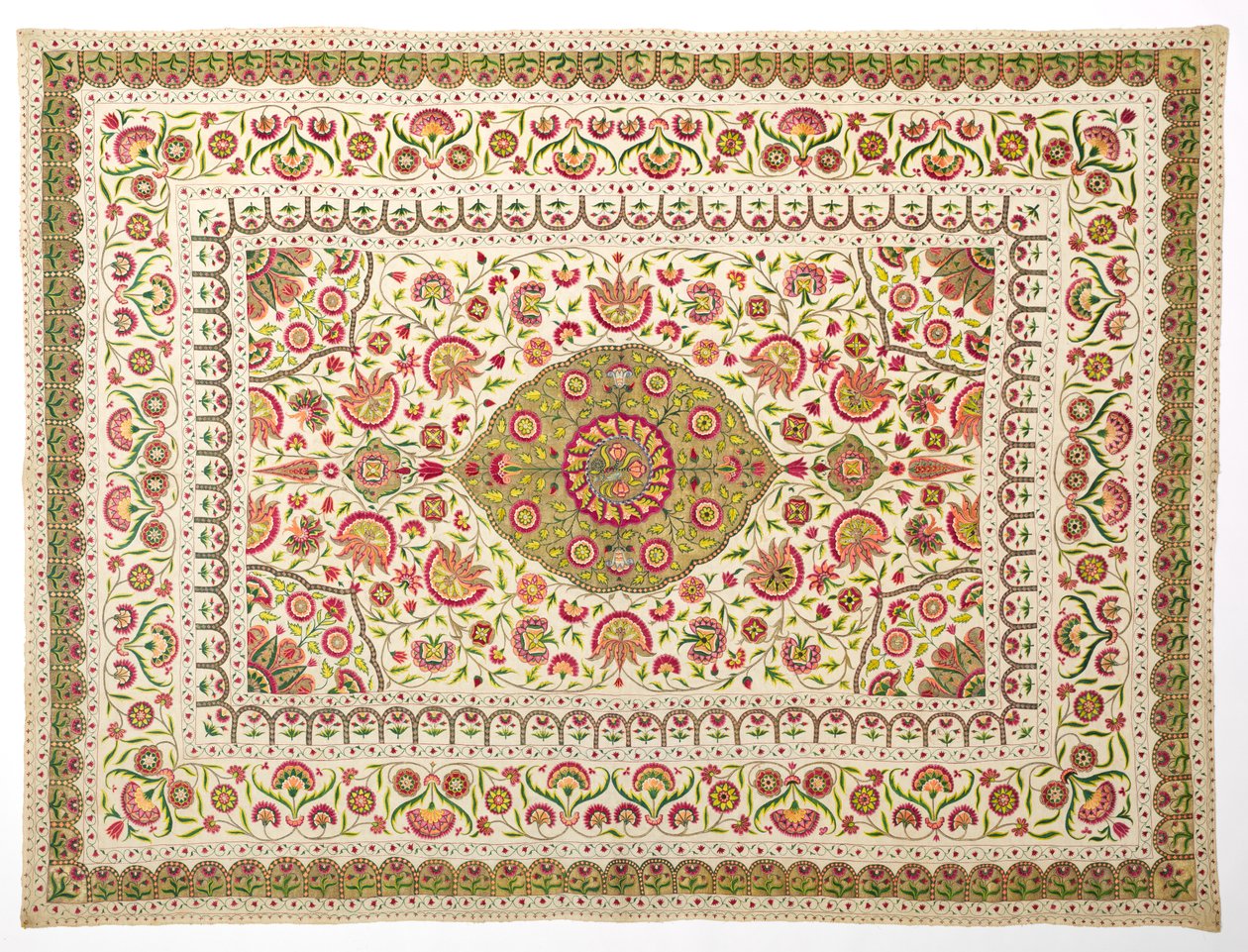 Couverture de lit avec motif de médaillon floral, fin des années 1600 au début des années 1700 - Unbekannt