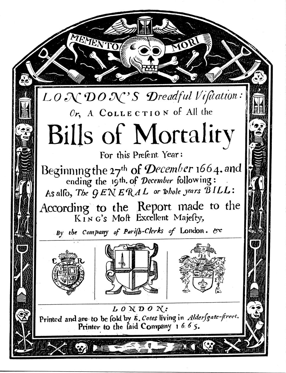 Billets de mortalité pour Londres, couvrant une partie de la période de la Grande Peste, 1664-1665 - Unbekannt