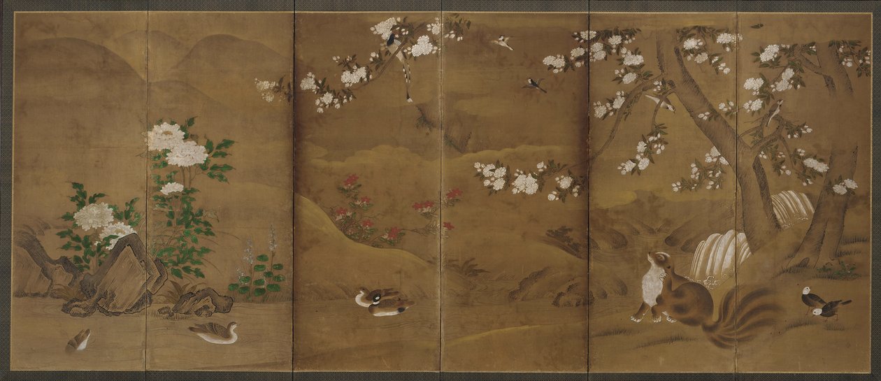Oiseaux, fleurs des saisons et civettes, période Muromachi ou Momoyama, XVIe siècle - Unbekannt