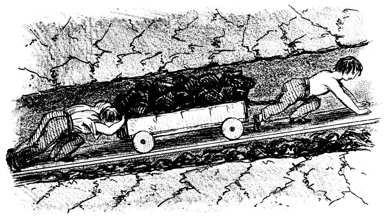 Jeunes garçons déplaçant du charbon dans une veine étroite, Lancashire, Angleterre, 1848 - Unbekannt