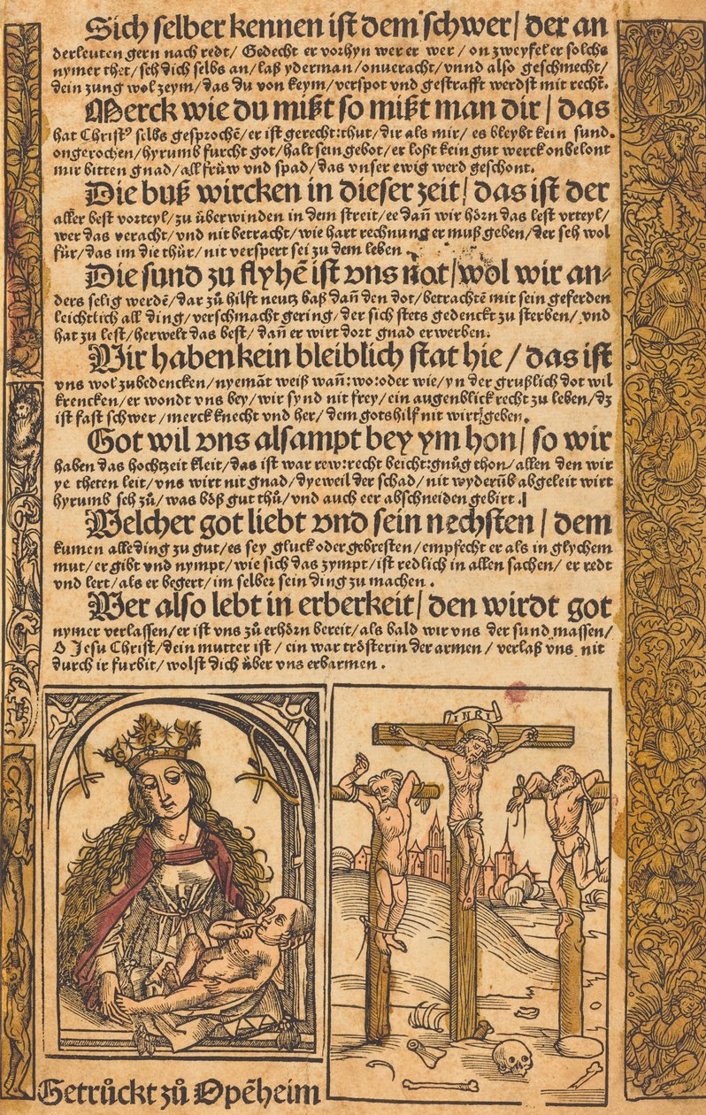 Broadsheet avec deux scènes de la vie du Christ et des bordures grotesques - Unbekannt