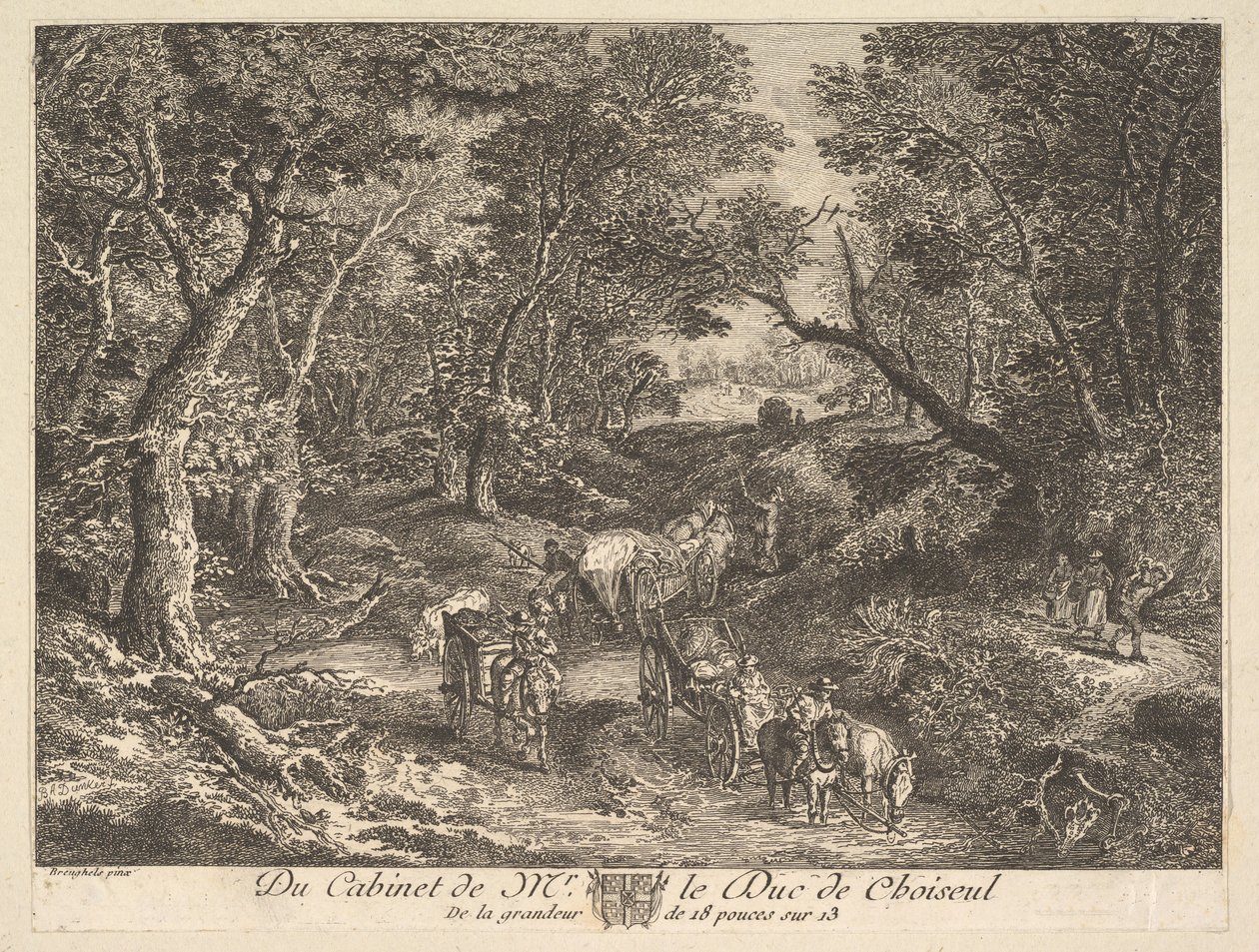 Chariots sur un chemin à travers les bois d