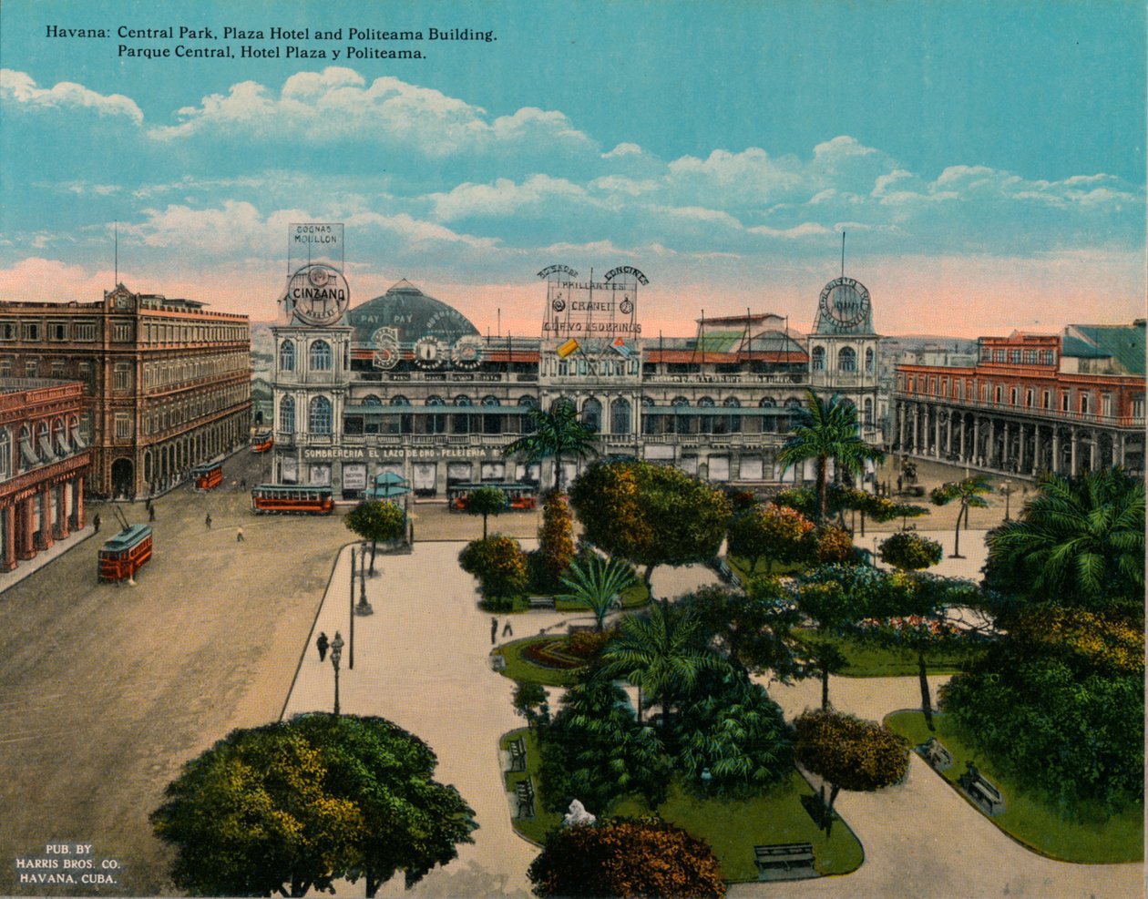 Central Park, Plaza Hotel et Politeama Building, La Havane, Cuba, vers 1920 - Unbekannt