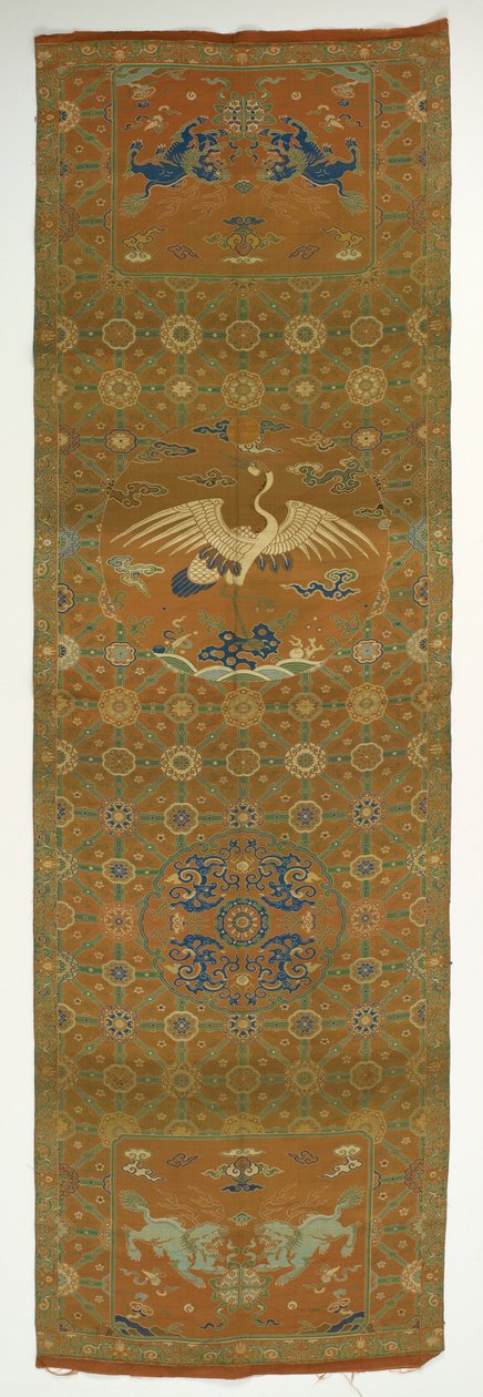 Housse de chaise avec une grue, des lions, des dragons, des symboles auspices et des fleurs - Unbekannt