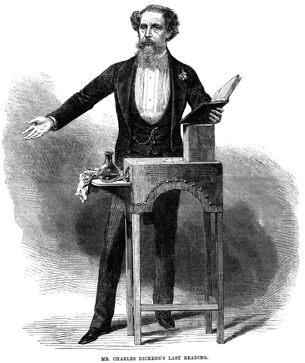 Charles Dickens 1812-70 donnant sa dernière lecture publique à St James