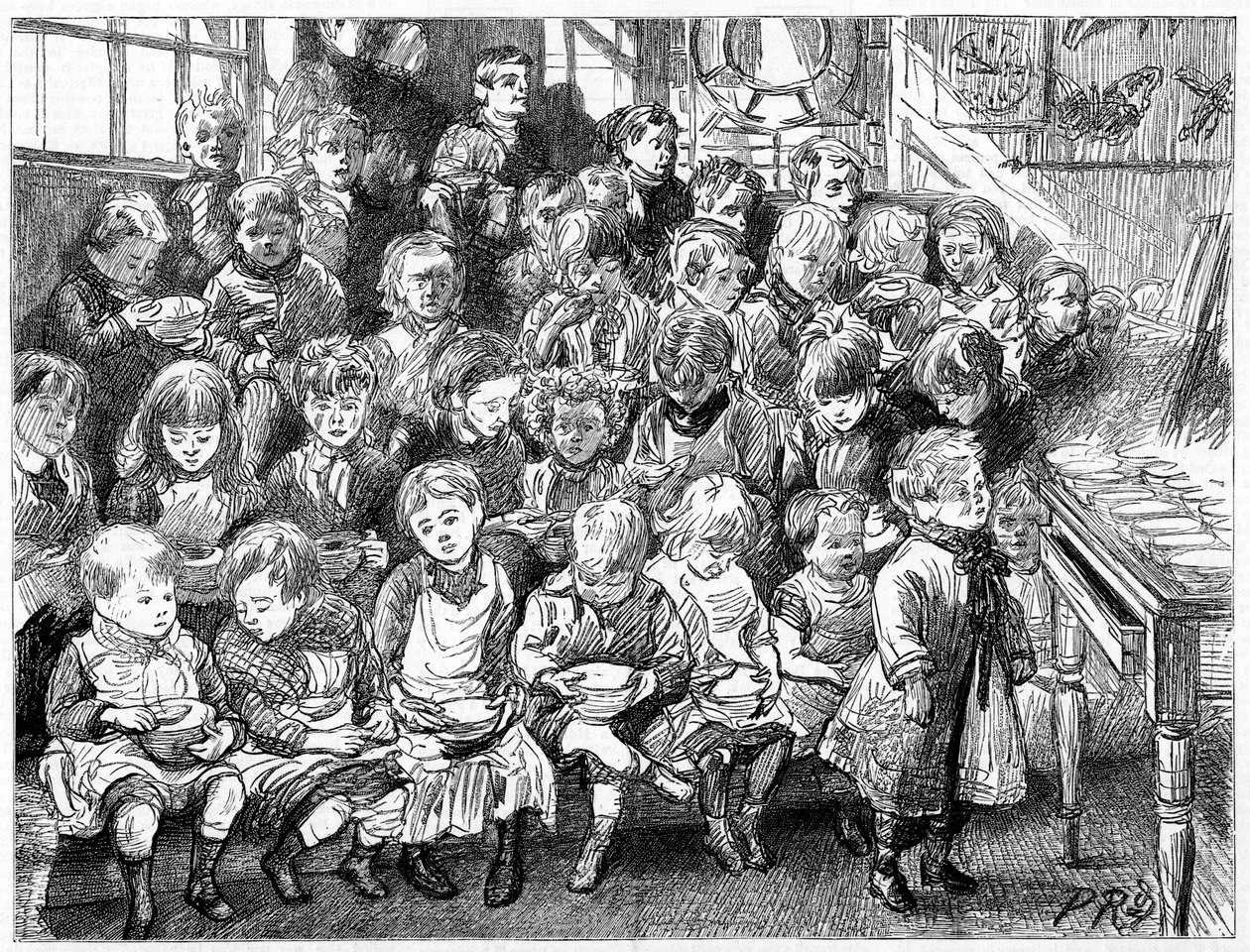 Enfants attendant la soupe à l