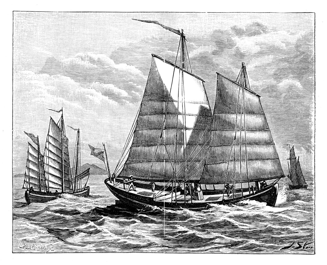 Bateaux chinois sur le fleuve Canton, 19ème siècle - Unbekannt