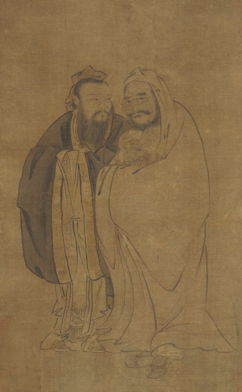 Confucius et Bouddha berçant un Qilin - Unbekannt