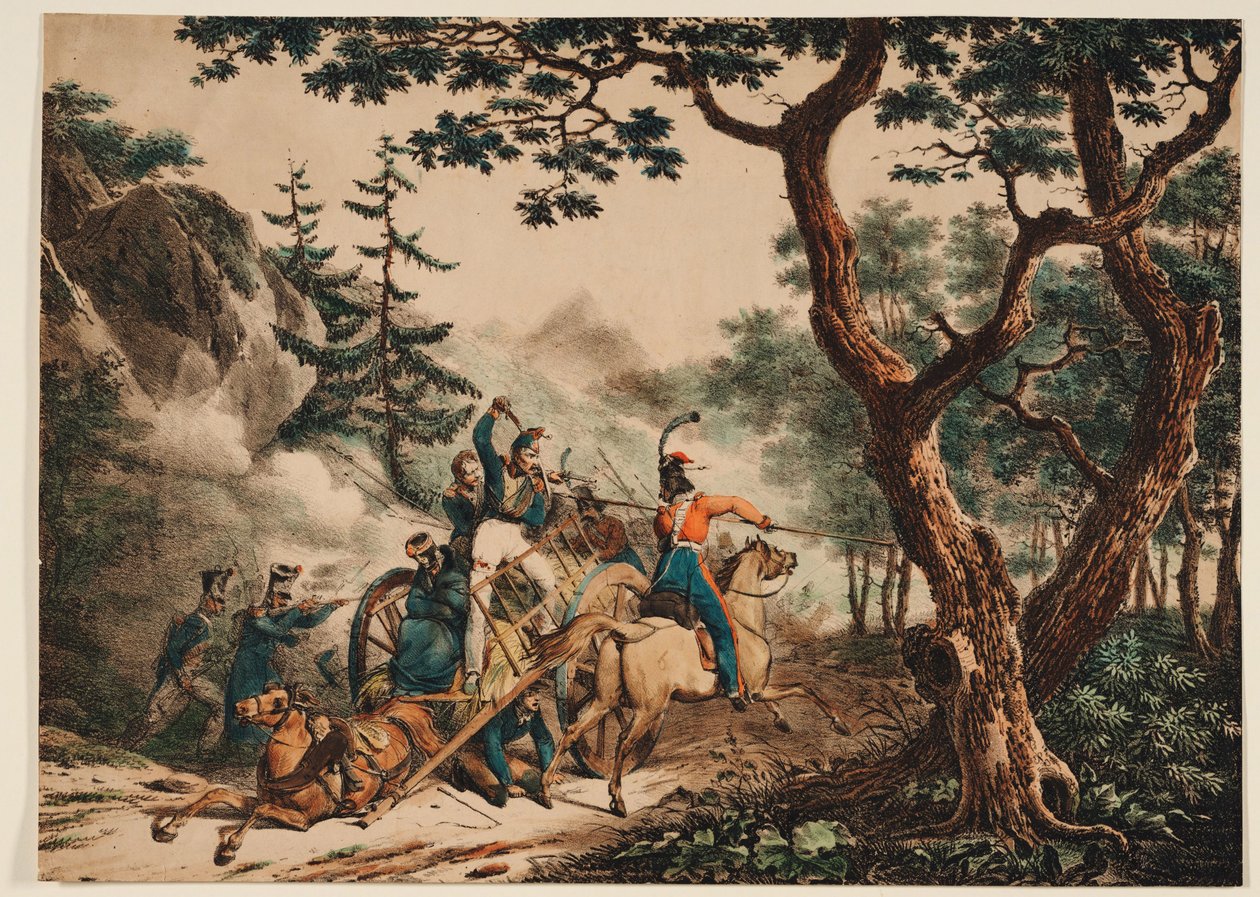 Cosaques attaquant des soldats français dans une forêt, 1825 - Unbekannt