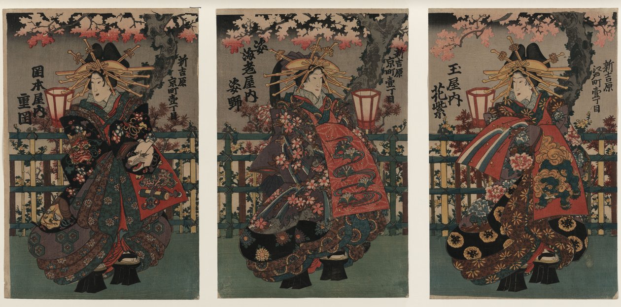 Courtisanes Shigeoka, Sugatano et Hanamurasaki. Triptyque. De la série Les Beautés du Yoshiw - Unbekannt