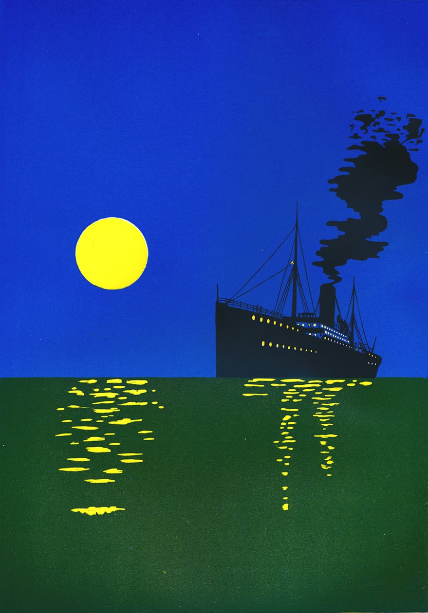 Paquebot en mer avec soleil, 1909 - Unbekannt
