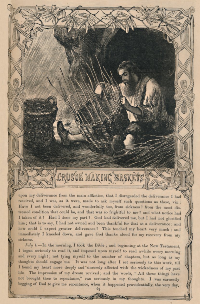 Crusoe fabriquant des paniers, vers 1870 - Unbekannt