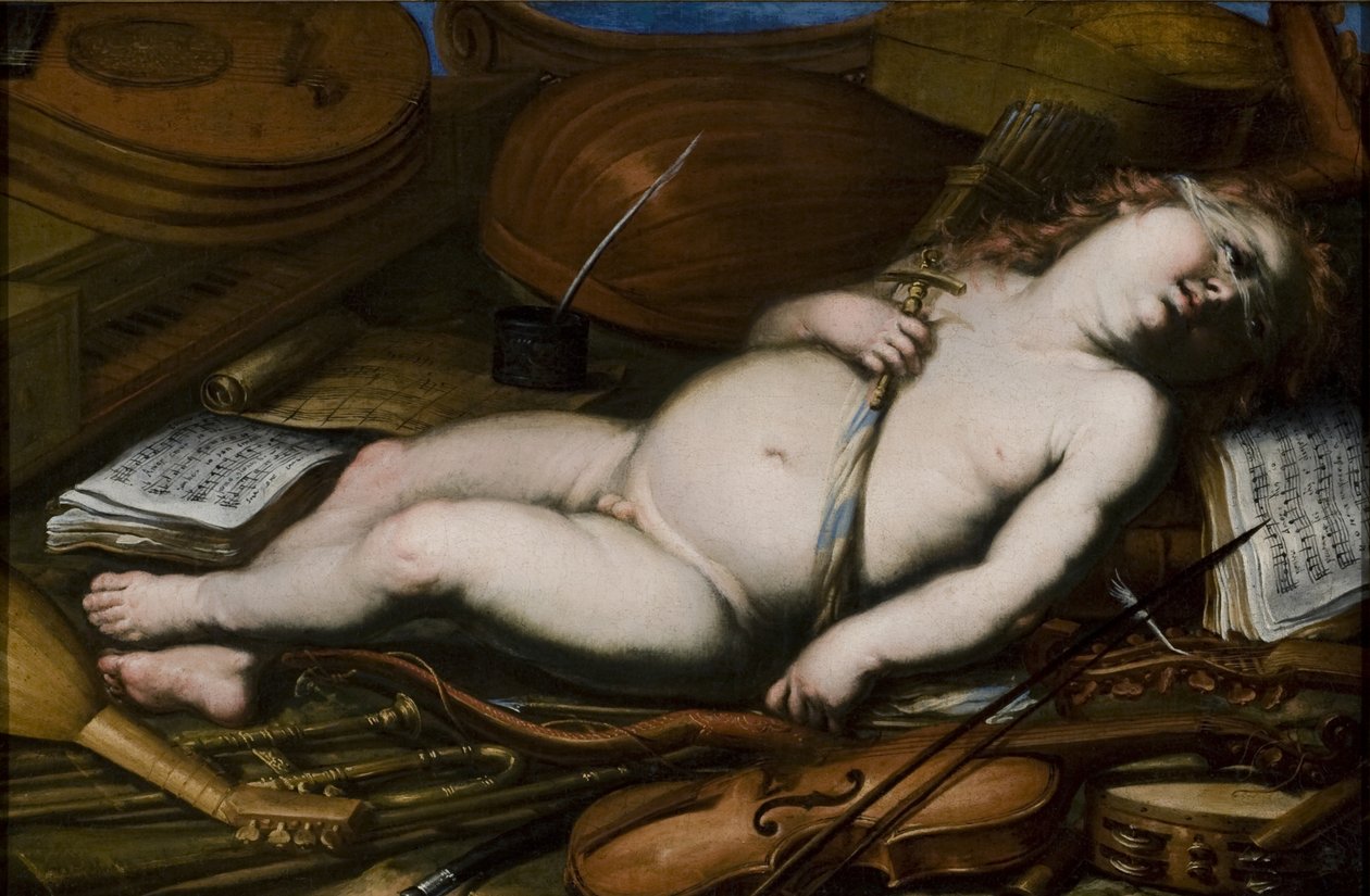 Cupidon parmi les instruments de musique, milieu du 17ème siècle - Unbekannt