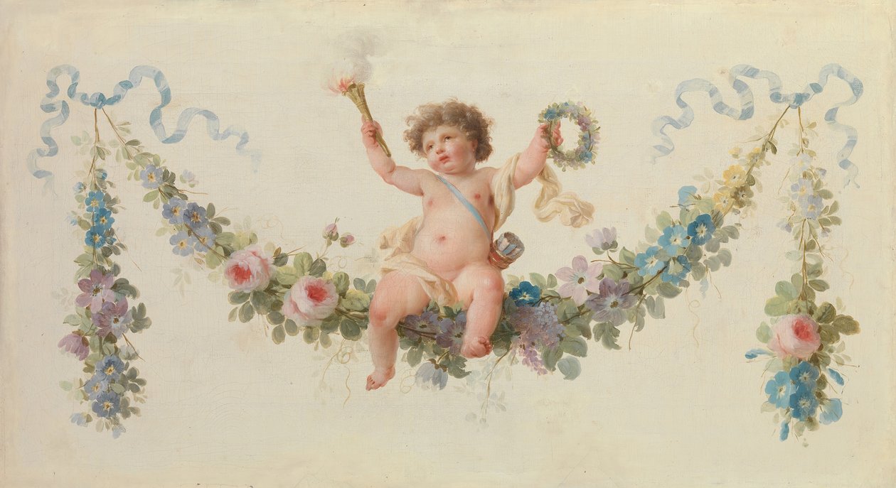 Cupidon assis sur une guirlande, 1770-90 - Unbekannt