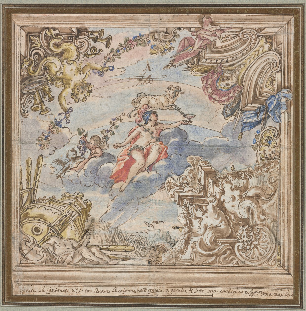 Conception pour un plafond : Mars et Aries, 1700s - Unbekannt