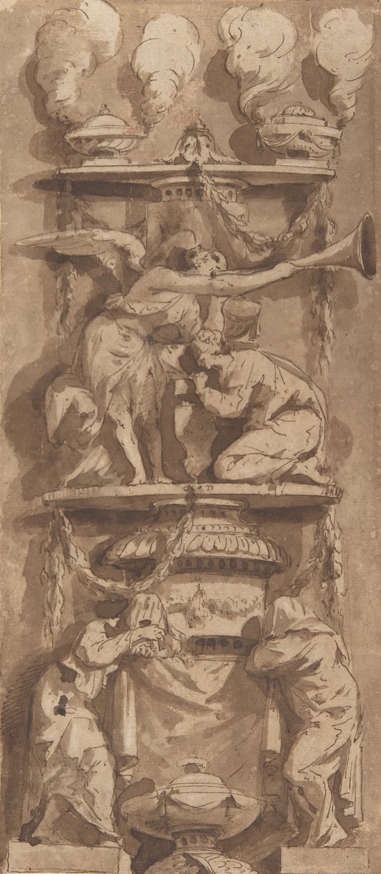 Design pour un monument funéraire ou une épitaphe avec des figures en deuil, 18ème siècle - Unbekannt